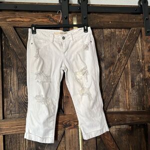 Sneak Peek white denim distressed Capri white  pants Sz-Med